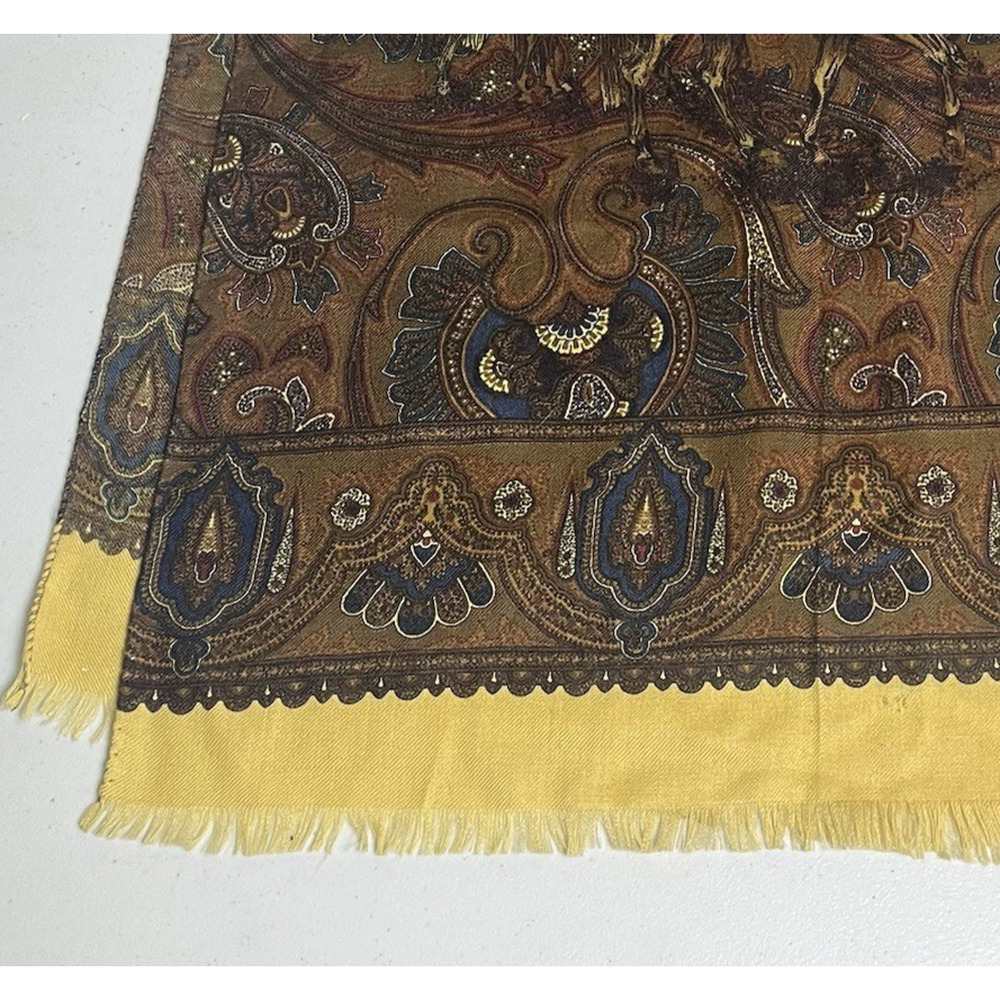 Lanvin Paris Wool Silk Scarf Equestrian Horse Paisley Wool & Silk Italy 19x62 - Picture 11 of 14